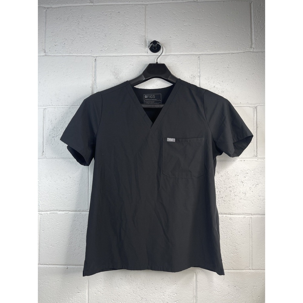 FIGS Catarina Scrub Top Women Large L Black V-Neck One Pocket W21SW1025